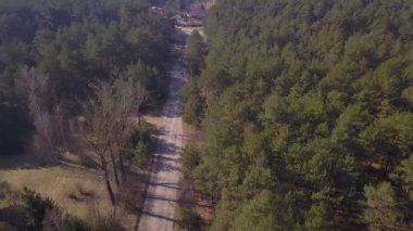 Bahar ormandaki bir çakıl yol havadan görünümü