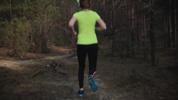 Kvinna Sport Outfit Går Genom Vacker Sommar Skog — Stockvideo