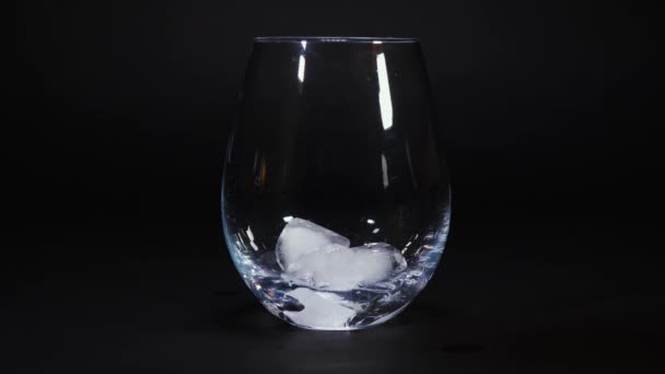 Guld whisky hälls i ett tomt glas — Stockvideo