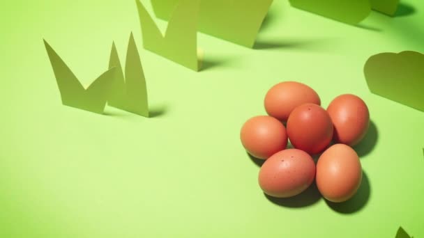 Paskalya yumurtaları ile güzel yeşil bahar arka planı — Stok video