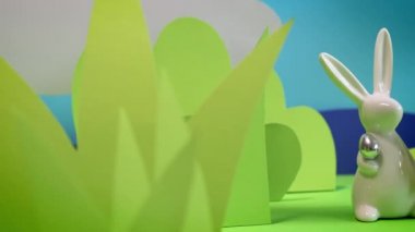 Paskalya tavşanları ile güzel yeşil bahar arka planı