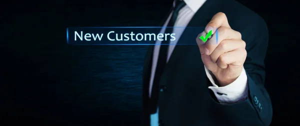 New Customers with businessman hand. — Stock Photo, Image