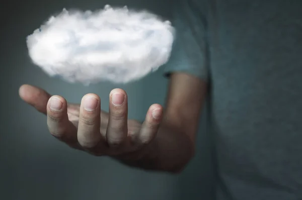 Man holding cloud. Cloud computing concept.