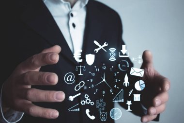 İşadamı holding simgeler. İş kavramı