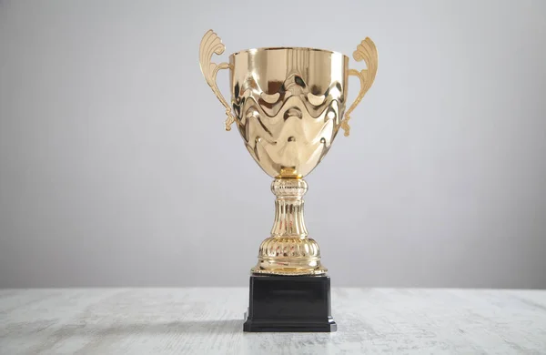 Golden trophy on white desk. Business, Success — Stock Photo, Image