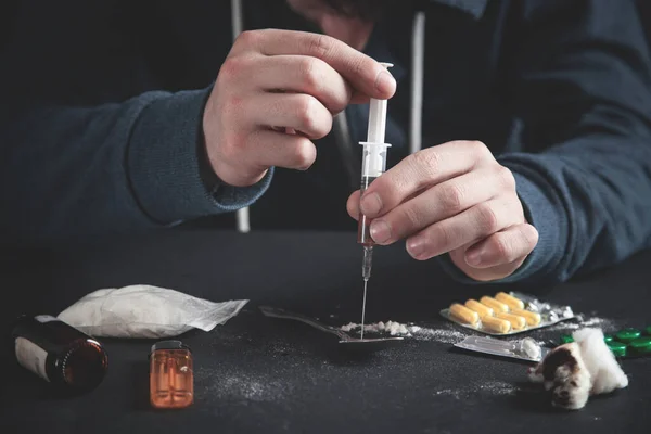 Viciado Drogas Com Uma Seringa Dependência Morte — Fotografia de Stock