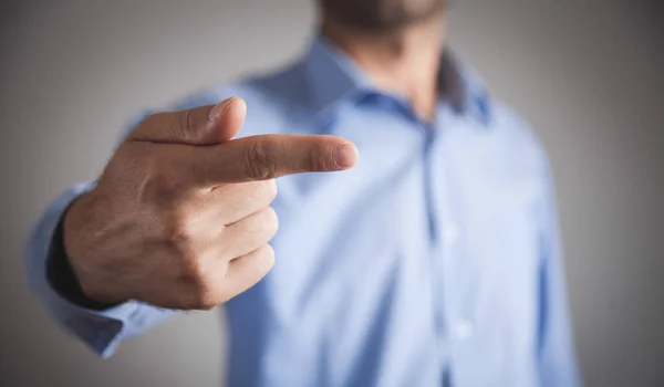 Man Pointing Touching Finger Screen — Stock Photo, Image