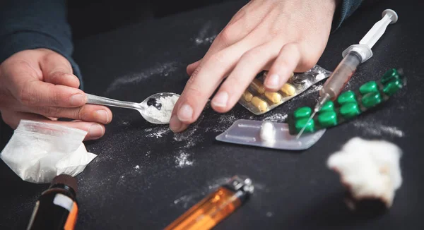 Drug Addict Taking Cocaine Addiction — Stock Photo, Image