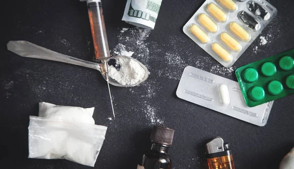 Packet Heroin Pills Drug Addiction — Stock Photo, Image