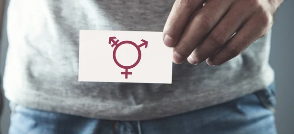 Mann Hält Papier Mit Transgender Symbol — Stockfoto