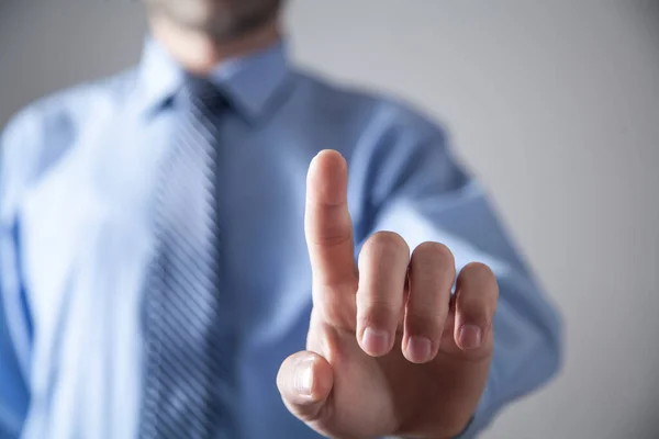 Man Pointing Touching Finger Screen — Stock Photo, Image