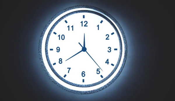 Uhr Auf Dem Kreisförmigen Weißen Schein Auf Dunklem Hintergrund — Stockfoto