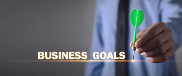Επιχειρηματίας Που Κρατάει Βελάκια Επιχειρηματικοί Στόχοι — Φωτογραφία Αρχείου