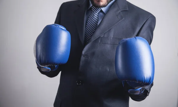 Empresario Con Guantes Boxeo Negocio — Foto de Stock