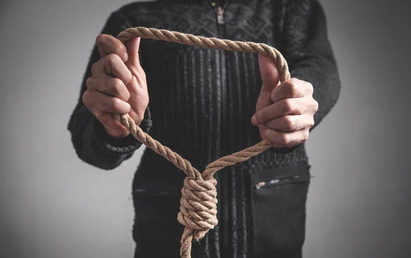 Hombre Sosteniendo Lazo Cuerda Concepto Suicida —  Fotos de Stock