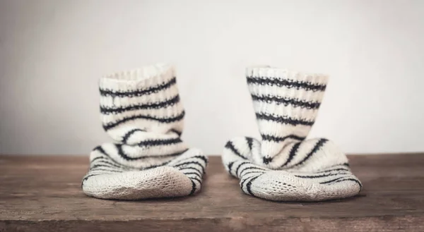 Woolen Socks Wooden Table — Stock Photo, Image