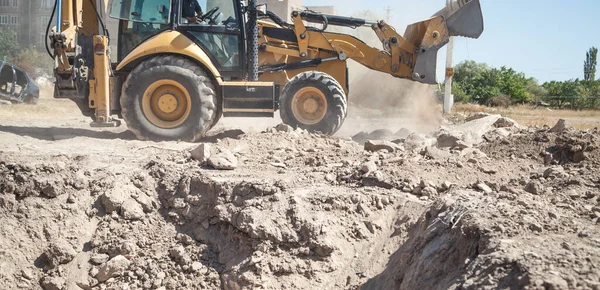 Trabajos Excavadora Una Obra Construcción —  Fotos de Stock