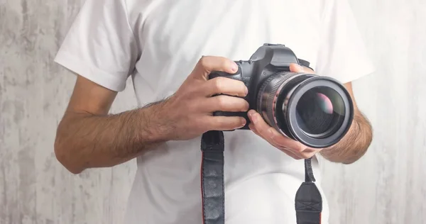 Fotógrafo Con Cámara Estilo Vida Trabajo — Foto de Stock