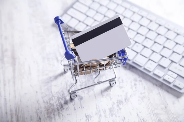 Carrito Con Tarjeta Crédito Teclado — Foto de Stock