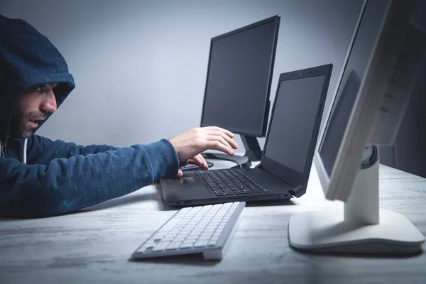 Hacker Stealing Information Office Computer Hacking Criminal — Stock Photo, Image