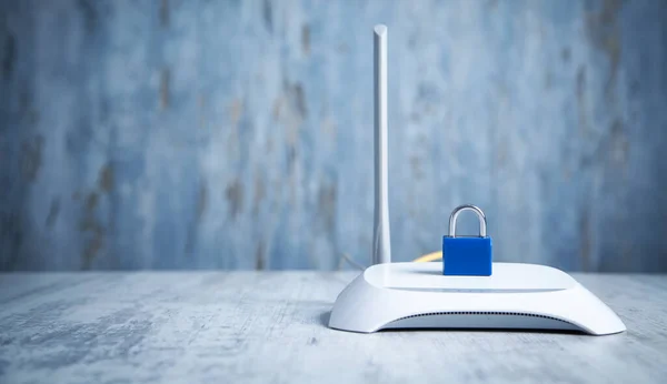 Internet router with padlock. Network and data protection