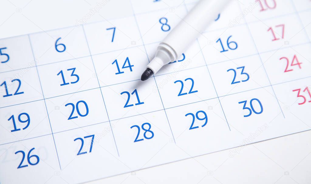 Calendar with a marker. Date, Time