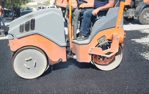 Asphalt Roller Industry Work New Road — Stock Photo, Image