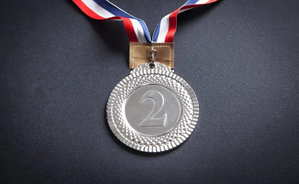 Silver Medal Black Background — Stock Photo, Image