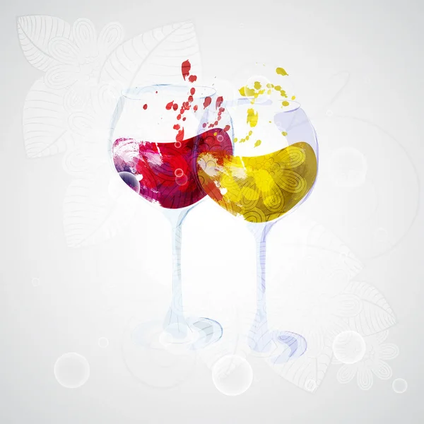 Kırmızı ve beyaz şarap ile iki ayaklı büyük kadehler.