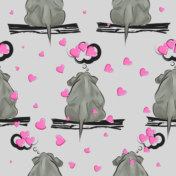 Oturma sevimli fil çizgi film ve Love.Seamless desen için düşünmeye Yazdır.
