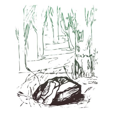 Doğa çam kozalakları dağlar peyzaj açık sanat el çekilmiş