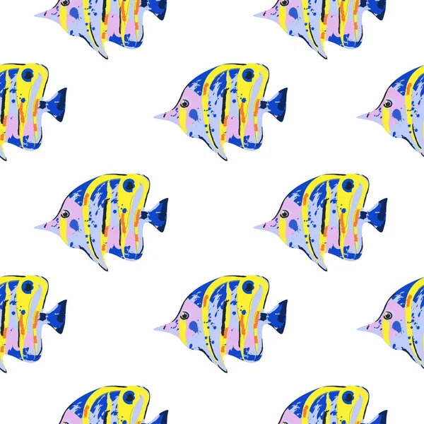 열 대 물고기와 원활한 귀여운 패턴 — 스톡 벡터