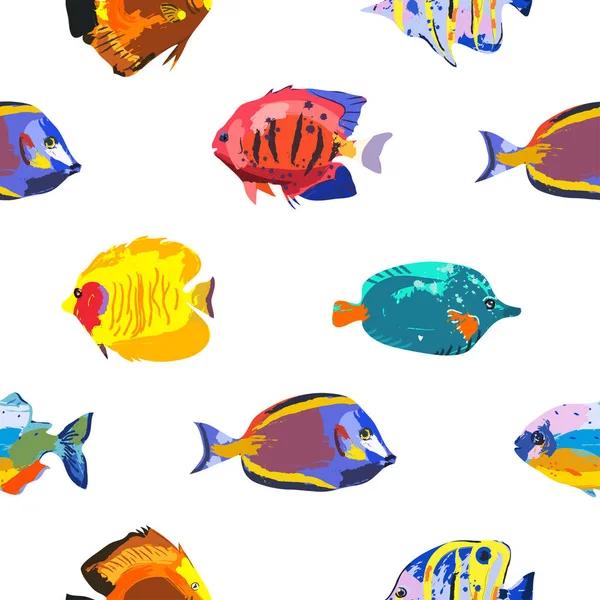 Modèle mignon sans couture avec des poissons tropicaux — Image vectorielle