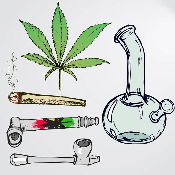 Bong for smoking weed. Smoking cannabis. vector - Stock