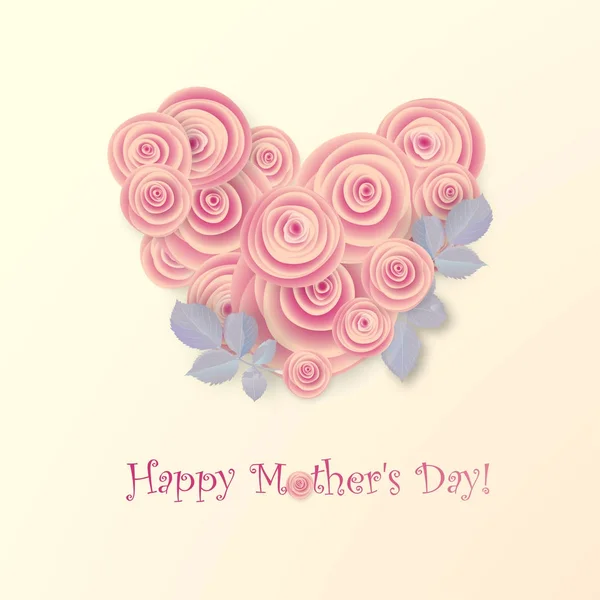 Anneler günü için tebrik kartı. Kalp parlak pinc gül.