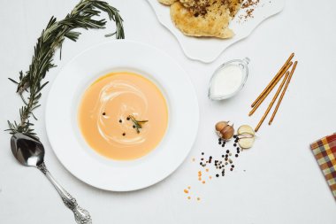 otlar ve baharatlar krem çorba kabak parçaları