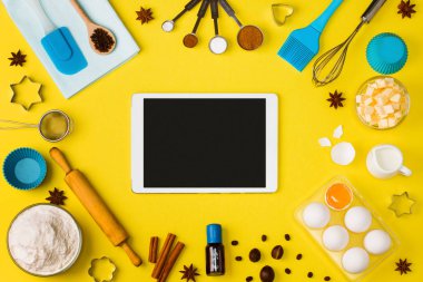 Tablet mobil uygulama hizmeti Web sitesi mockup pişirme mutfak 