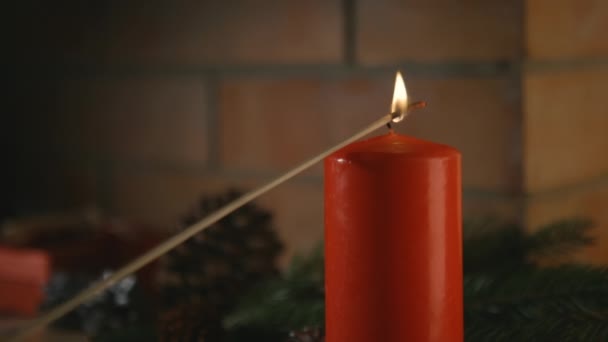 Red candle lights up — Stock Video