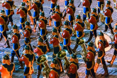 Moskova, Rusya - 26 Ağustos 2016: İşçinin kule Uluslararası Askeri Müzik Festivali.