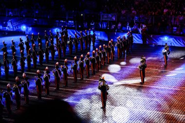 Moskova, Rusya - 26 Ağustos 2016: Spasskaya Tower internationa askeri müzik festivali.