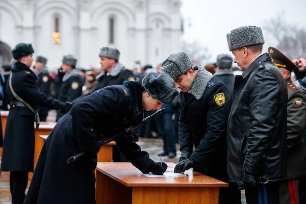 モスクワ ロシア連邦 2017 ロシア連邦の連邦警備隊サービスのサービス モスクワクレムリン司令官大統領連隊の軍事宣誓 冬景色 — ストック写真