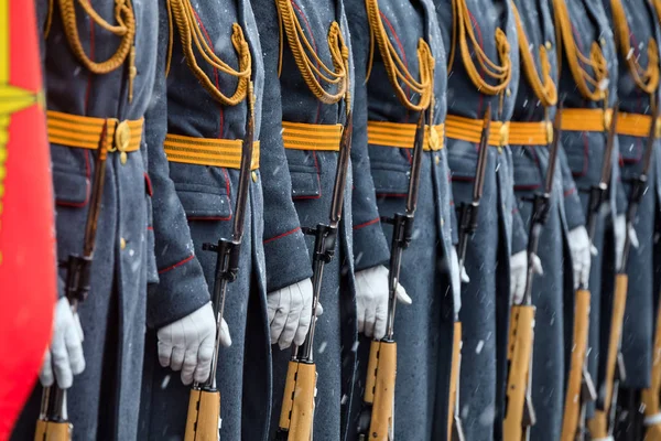 Szczegóły Mundur Piechoty Straży Honoru 154 Regimentat Preobrażenskij Uroczyste Wydarzenie Zdjęcia Stockowe bez tantiem