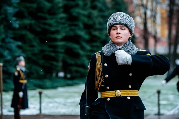 Moscow Rússia Dezembro 2019 Mudança Horária Guarda Presidencial Rússia Túmulo — Fotografia de Stock