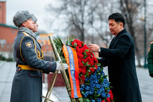 Moscow Ryssland December 2019 Mongoliets Premiärminister Ukhnaagiin Khurelsukh Med Hedersgardets — Stockfoto