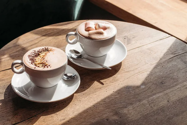 Cacao Grote Witte Beker Tafel Café Cacao Met Marshmallows Peper — Stockfoto