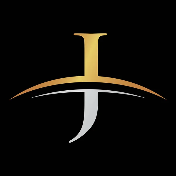 Swoosh logo litery z srebro złoto — Wektor stockowy