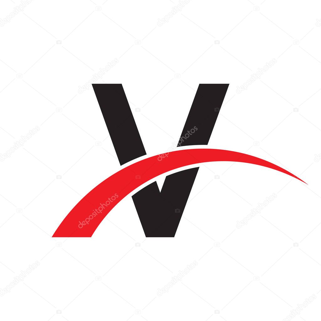 initial letter swoosh logo red black color