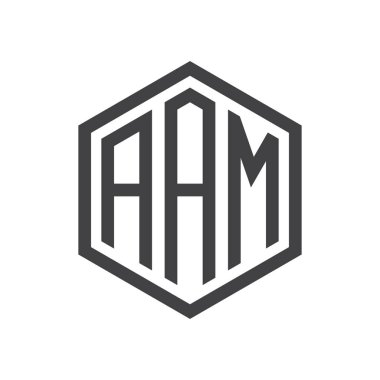 üç harfli baş harfleri altıgen logo siyah