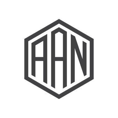 üç harfli baş harfleri altıgen logo siyah