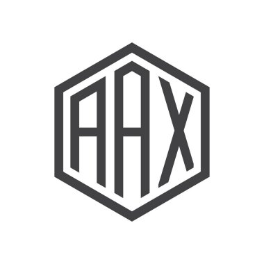 üç harfli baş harfleri altıgen logo siyah